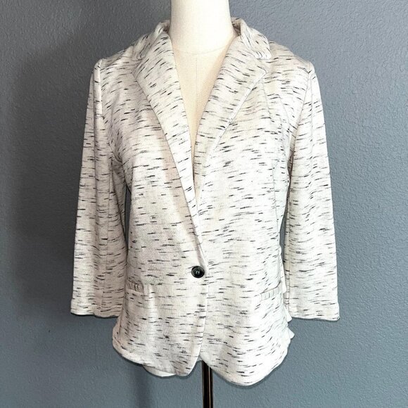 CARTONNIER ANTHROPOLOGIE Knit Blazer Cream Black- chiffon peplum back -NWOT - S - Picture 1 of 12